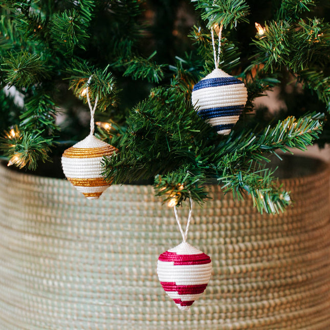 Handwoven Ornament, Sisal and Blue