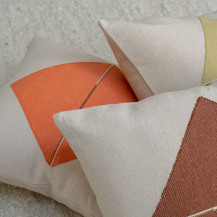 Origami Throw Pillow in Organic Cotton, Natural with Olive