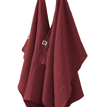 GAÏA Collection, Gauzed Cotton Kitchen Towels, Set of 2 in Lie de vin (burgundy)