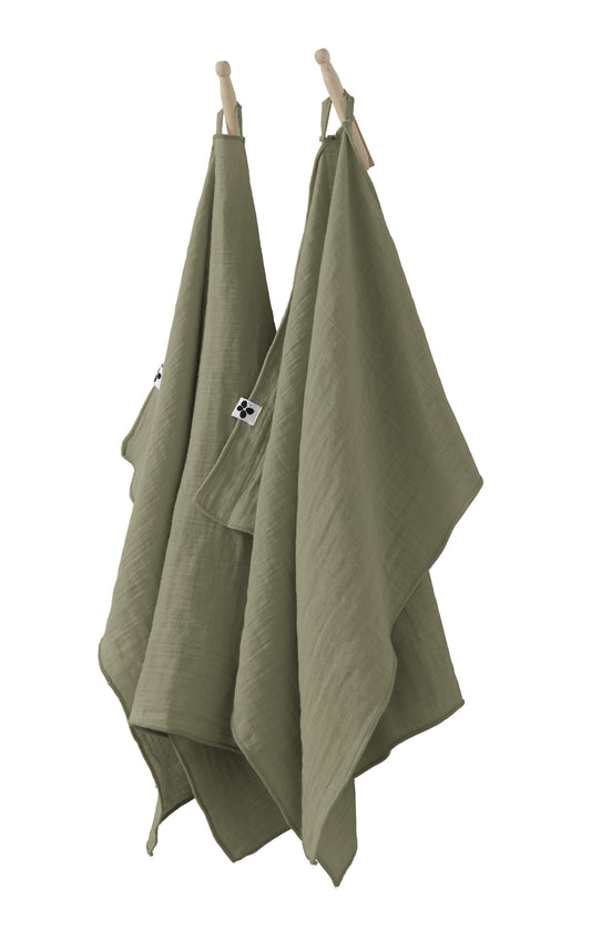 GAÏA Collection, Gauzed Cotton Kitchen Towels, Set of 2 in Romarin (khaki)
