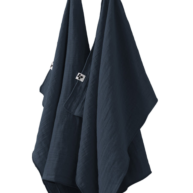 GAÏA Collection, Gauzed Cotton Kitchen Towels, Set of 2 in Minuit (dark blue)