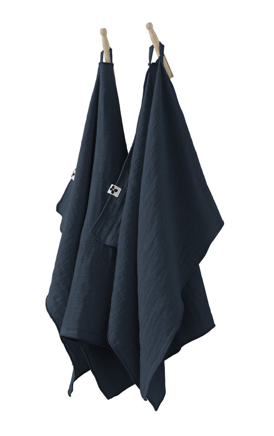 GAÏA Collection, Gauzed Cotton Kitchen Towels, Set of 2 in Minuit (dark blue)