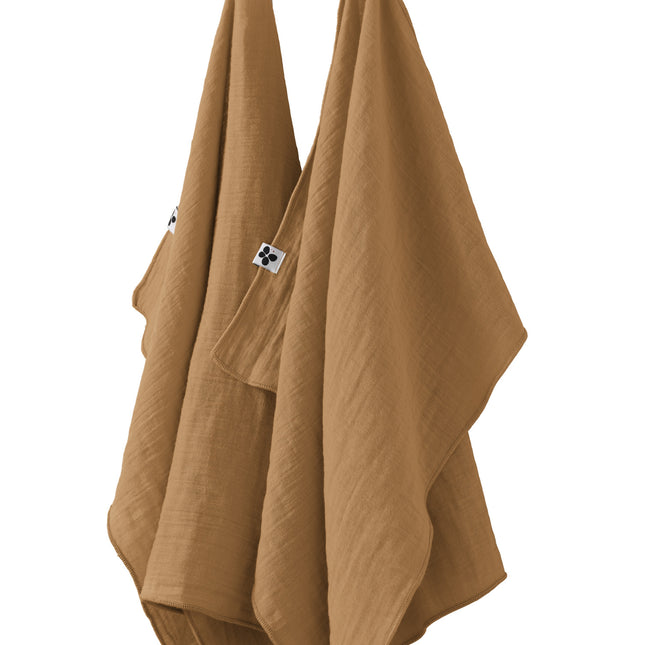 GAÏA Collection, Gauzed Cotton Kitchen Towels, Set of 2 in Camel (brown)