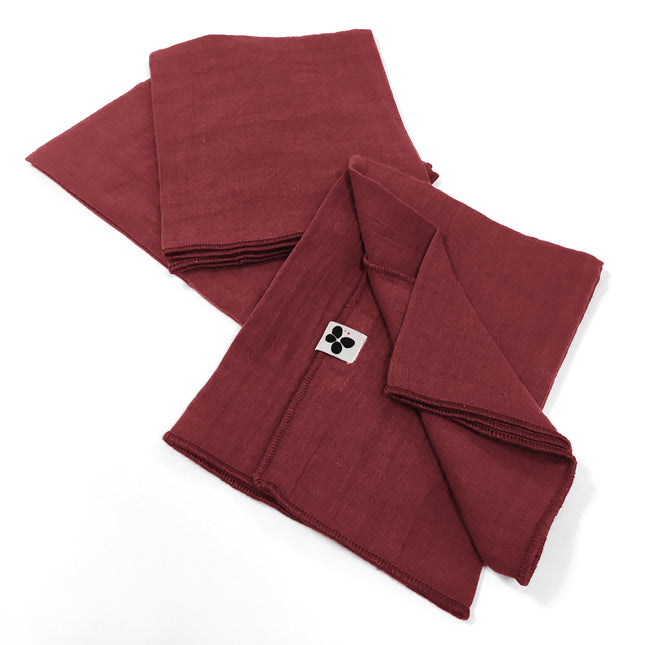 GAÏA Collection, Gauzed Cotton Napkins, Set of 3 in Lie de vin (burgundy)