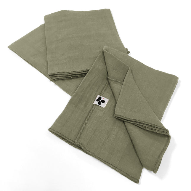 GAÏA Collection, Gauzed Cotton Napkins, set of 3 in Romarin (khaki green)