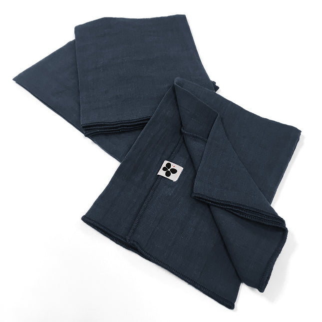 GAÏA Collection, Gauzed Cotton Napkins,Set of 3 in Minuit (dark blue)