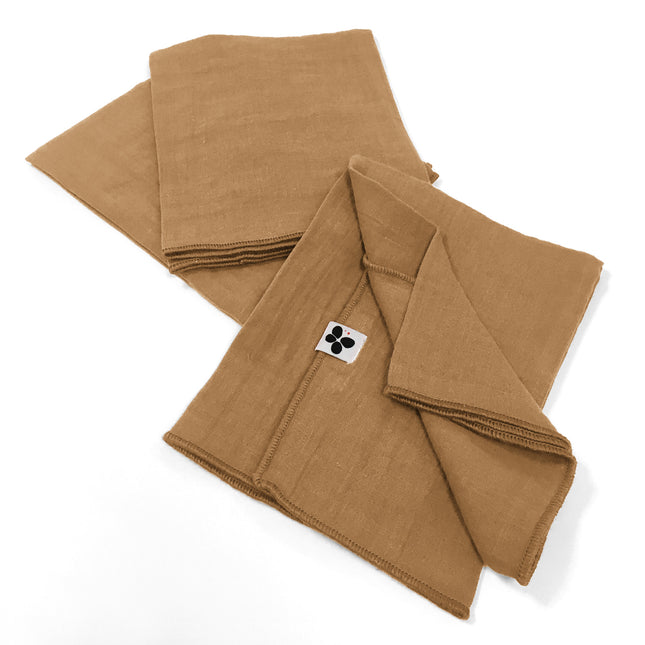 GAÏA Collection, Gauzed Cotton Napkins, Set of 3 in Camel (brown)