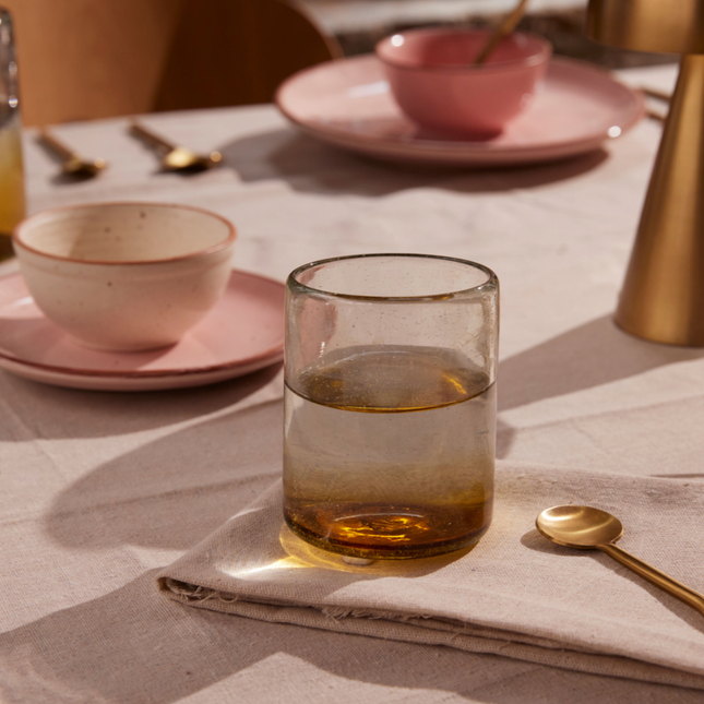 Sofia Collection, Short Glass in Clear and Amber