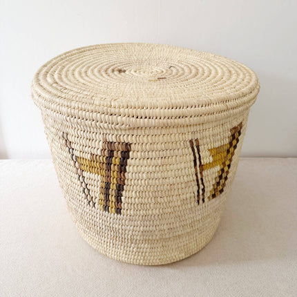 22" Lidded Turkana Basket: Mustard & Brown
