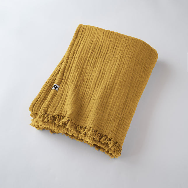 GAÏA Collection, Lightweight Cotton Fringed Throw in Saffron (yellow)
