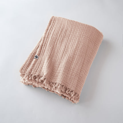 GAÏA Collection, Lightweight Cotton Fringed Throw in Guimauve (light pink)