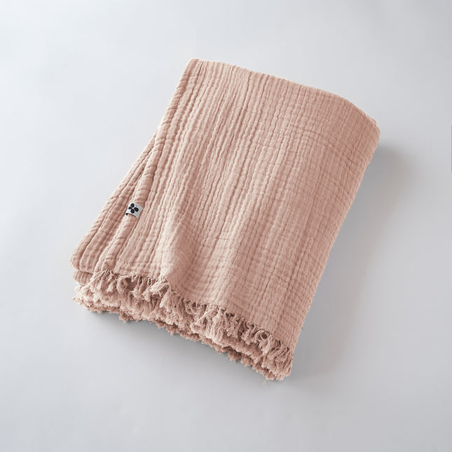 GAÏA Collection, Lightweight Cotton Fringed Throw in Guimauve (light pink)