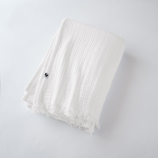 GAÏA Collection, Lightweight Cotton Fringed Throw in Chantilly (white)