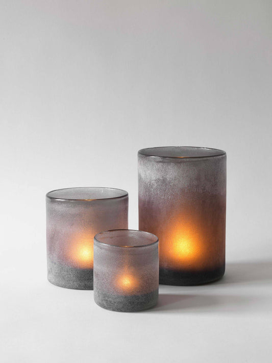 Votive candle Holder in Frosted Gray Glass