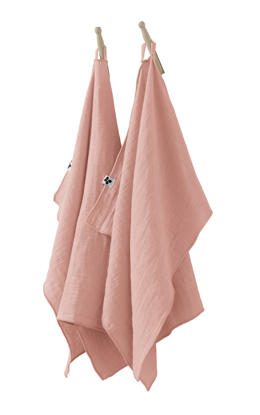 GAÏA Collection, Gauzed Cotton Kitchen Towels, Set of 2 in Rose pêche (peach)