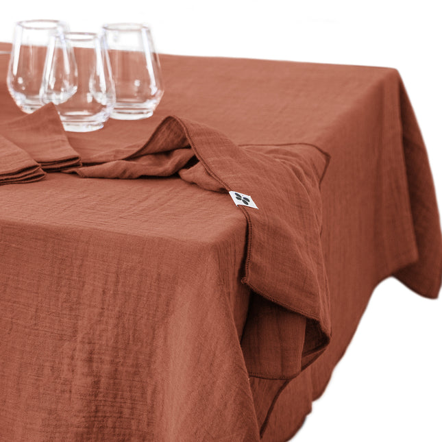 GAÏA Collection, Large Rectangular Table Cloth in Gauzed Cotton, Terracotta (orange)