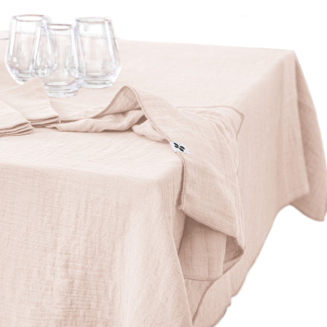 GAÏA Collection, Large Rectangular Table Cloth in Gauzed Cotton, Guimauve (light pink)