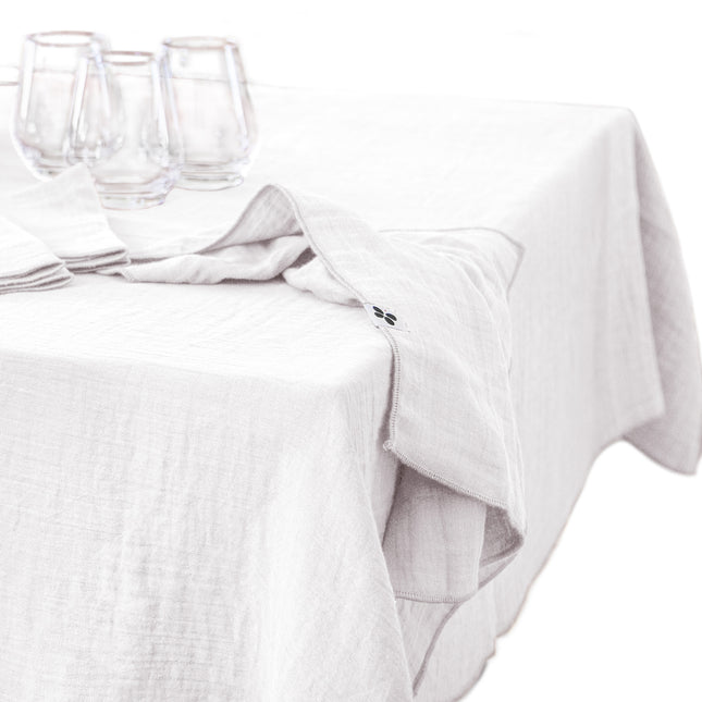 GAÏA Collection, Large Rectangular Table Cloth in Gauzed Cotton, Chantilly (white)