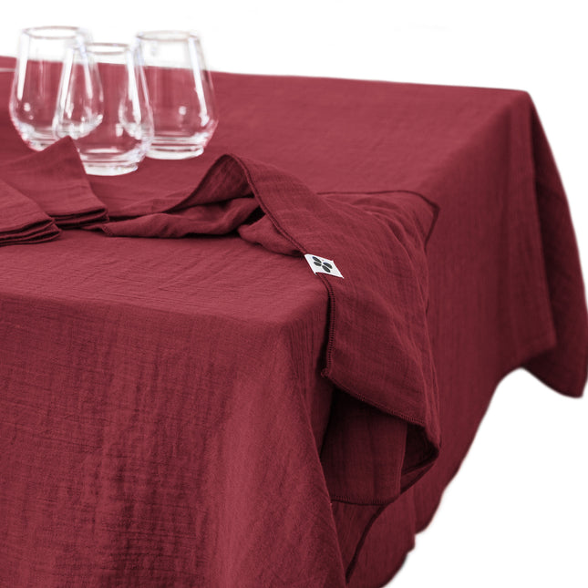 GAÏA Collection, Large Rectangular Table Cloth in Gauzed Cotton, Lie de vin (burgundy)
