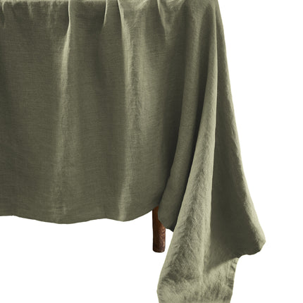 SOLINE Collection, Medium Rectangular Table Cloth in Washed Linen, Thym (khaki green)