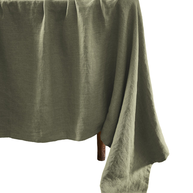 SOLINE Collection, Medium Rectangular Table Cloth in Washed Linen, Thym (khaki green)