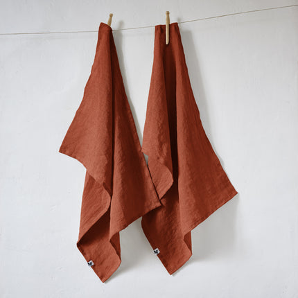 SOLINE Collection, Set of 2 Kitchen Towels in Washed Linen,  Paprika (orange)