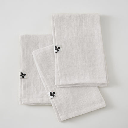 SOLINE Collection, Set of 3 Napkins in Washed Linen, Craie (White)