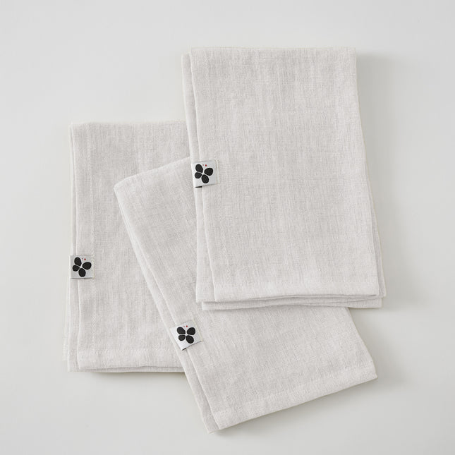 SOLINE Collection, Set of 3 Napkins in Washed Linen, Craie (White)