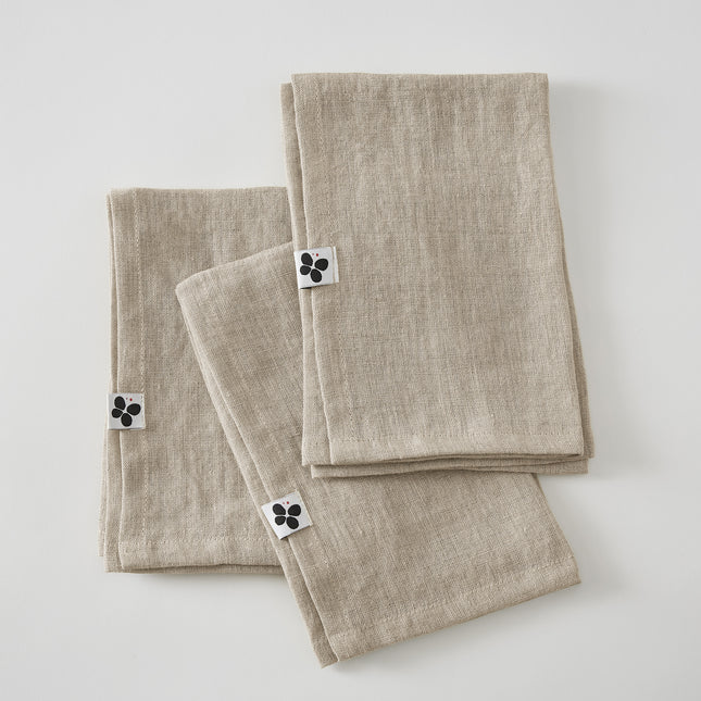 SOLINE Collection, Set of 3 Napkins in Washed Linen, Sable (natural)