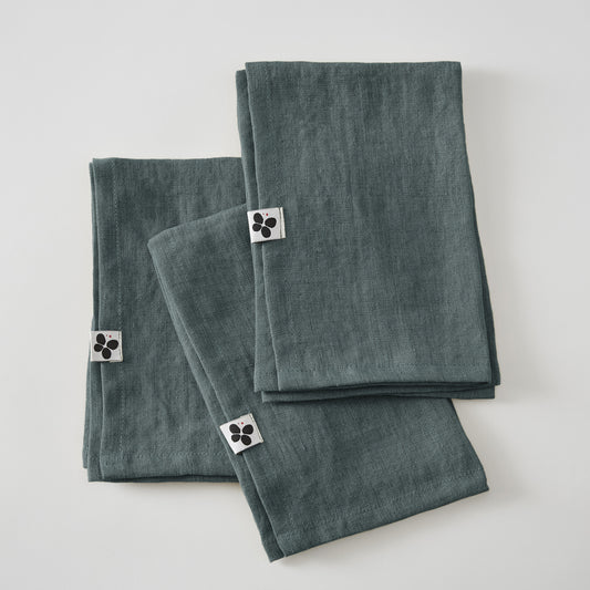 SOLINE Collection, Set of 3 Napkins in Washed Linen,  Ardoise (dark blue-grey)