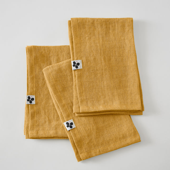 SOLINE Collection, Set of 3 Napkins in Washed Linen, Miel (yellow)