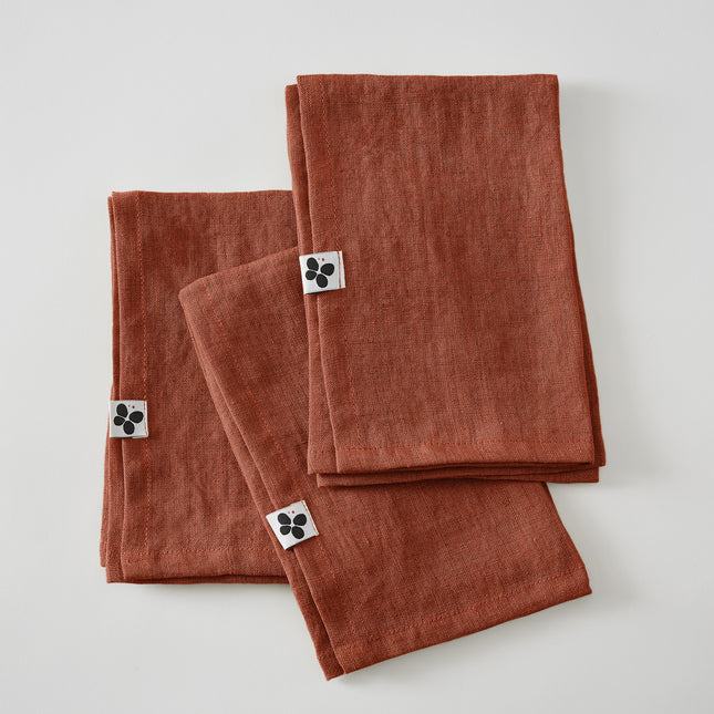 SOLINE Collection, Set of 3 Napkins in Washed Linen in Paprika (orange)