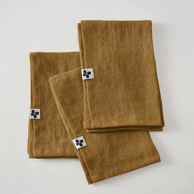 SOLINE Collection, Set of 3 Napkins in Washed Linen, Caramel (brown)