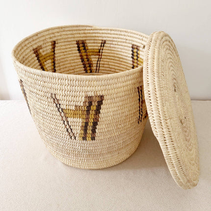 22" Lidded Turkana Basket: Mustard & Brown