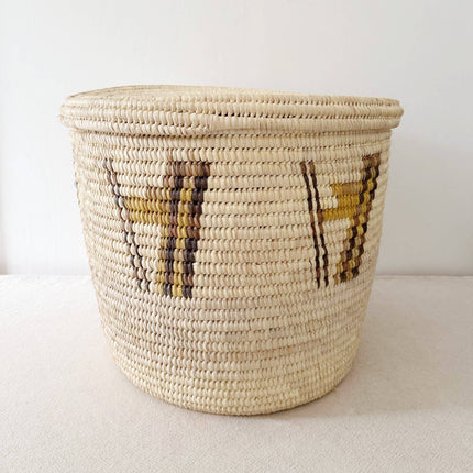 22" Lidded Turkana Basket: Mustard & Brown