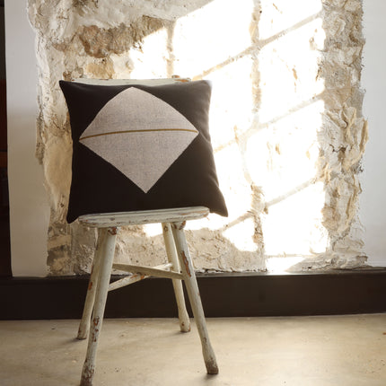 Origami Throw Pillow in Organic Cotton, Black with Off-White