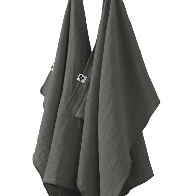 GAÏA Collection, Gauzed Cotton Kitchen Towels, Set of 2 in Granit (dark grey)