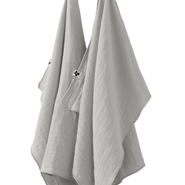 GAÏA Collection, Gauzed Cotton Kitchen Towels, Set of 2 in Nuage (light grey)