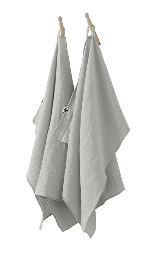 GAÏA Collection, Gauzed Cotton Kitchen Towels, Set of 2 in Nuage (light grey)