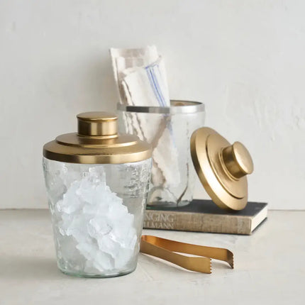 Pebbled Glass Ice Bucket with Tongs