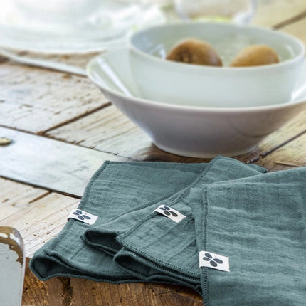 GAÏA Collection, Gauzed Cotton Napkins, Set of 3 in Canard (blue)