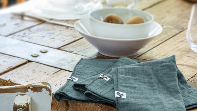 GAÏA Collection, Gauzed Cotton Napkins, Set of 3 in Canard (blue)
