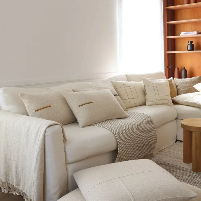 Sema Organic Nettle Cushion, Olive White Line, 24x24