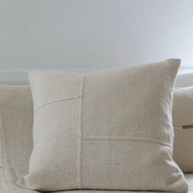 Sema Patchwork Embroidered Cushion in Organic Nettle, 24x24