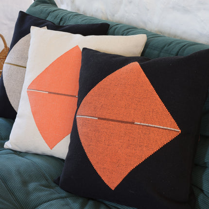 Origami Throw Pillow in Black with Coral