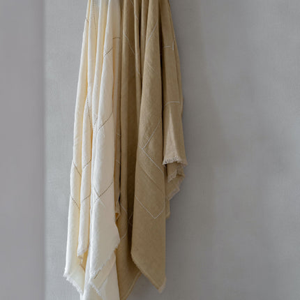 Linen Throw in Sandal with Off White Embroidery