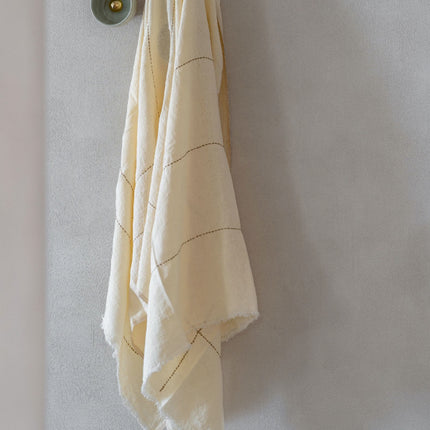 Linen Throw, Off-White with Black Embroidery