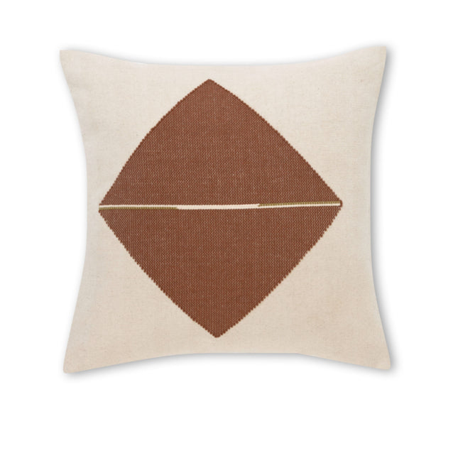 Origami Throw Pillow in Organic Cotton, Off-White with Terracotta