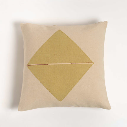 Origami Throw Pillow in Organic Cotton, Natural with Olive