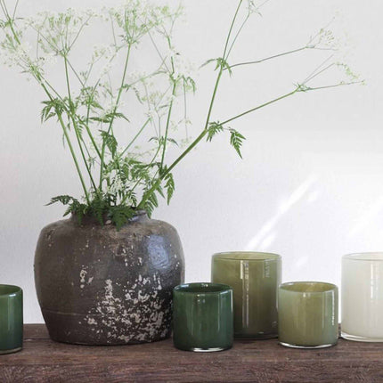 Hurricane Lamp, Blown Glass in Olive Green